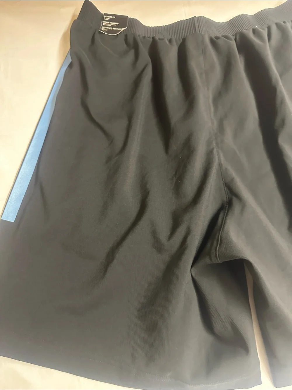 adidas Black Athletic Shorts with Light Blue Stripes